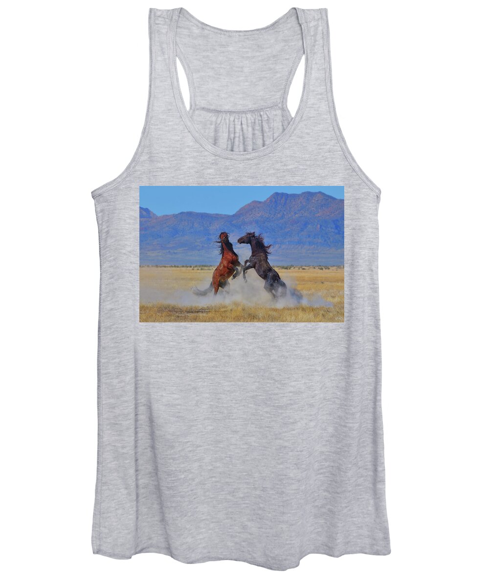 Wild Horses Women's Tank Top featuring the photograph Wild Stallion Dust Up by Greg Norrell