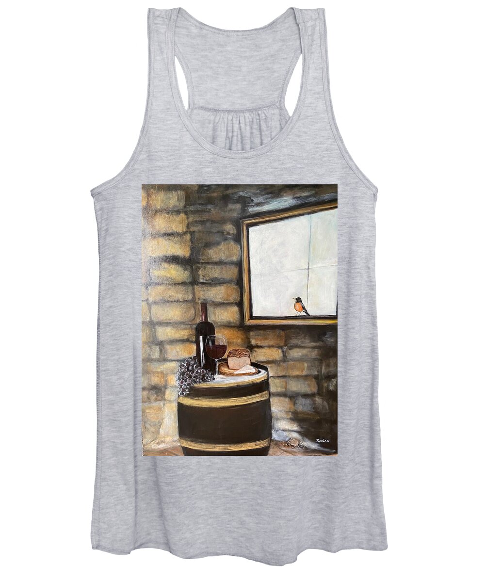Wine Women's Tank Top featuring the painting Wine Barrel and Bird by Denice Palanuk Wilson