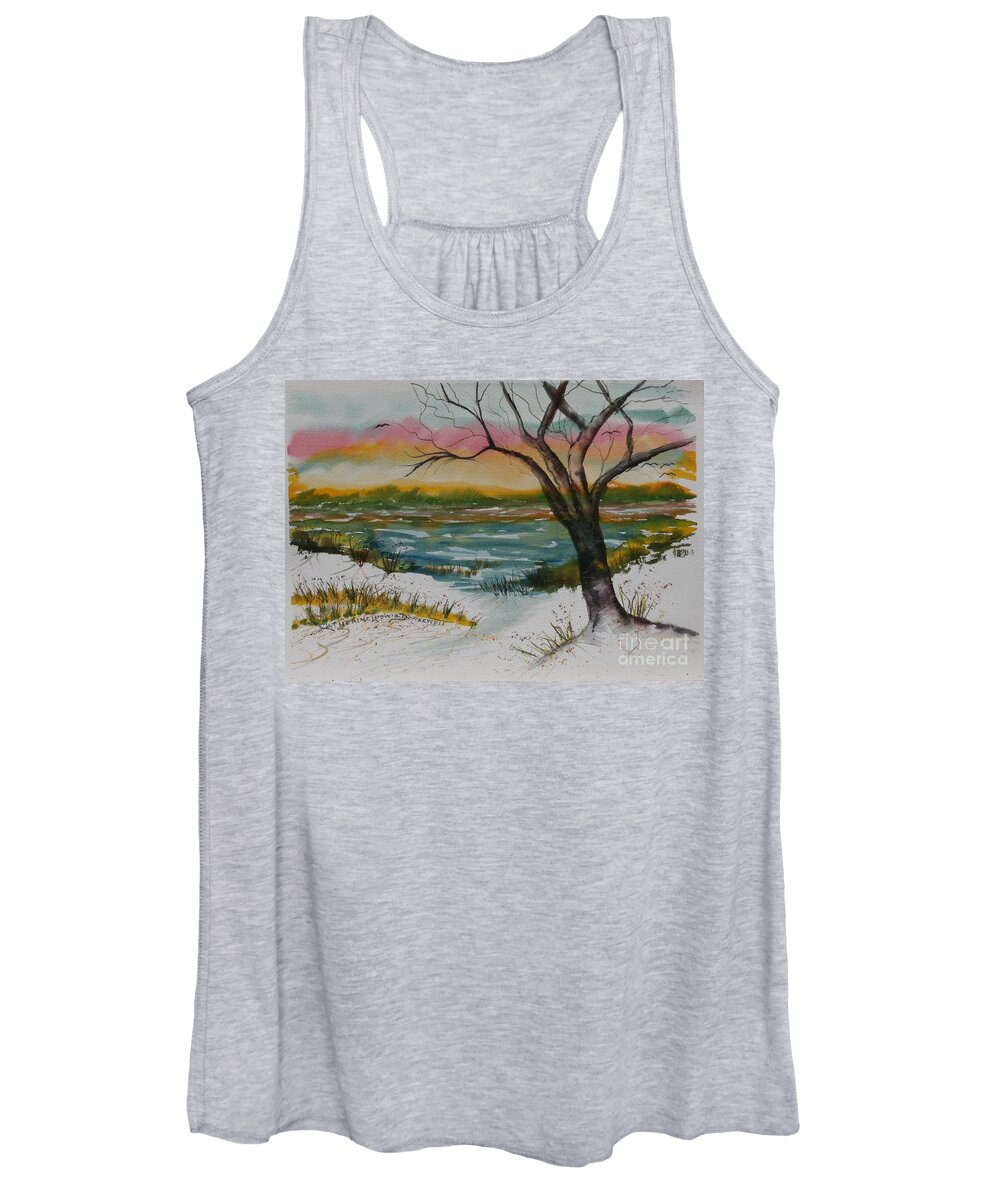 Landscape Women's Tank Top featuring the painting Sunset over Jekyll Island by Catherine Ludwig Donleycott