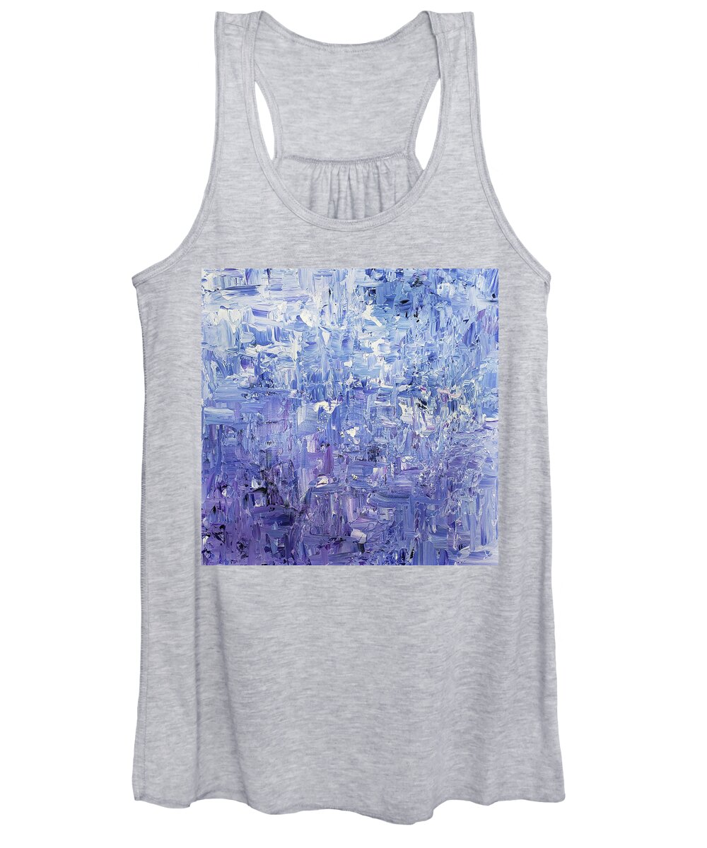 Wisteria Women's Tank Top featuring the painting WISTERIA FLOWERS Abstract Palette Knife In Purple Blue White Textured by Lynnie Lang