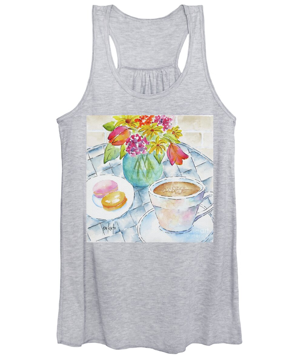 Coffee Signs Women's Tank Top featuring the painting With Flowers On The Side by Pat Katz