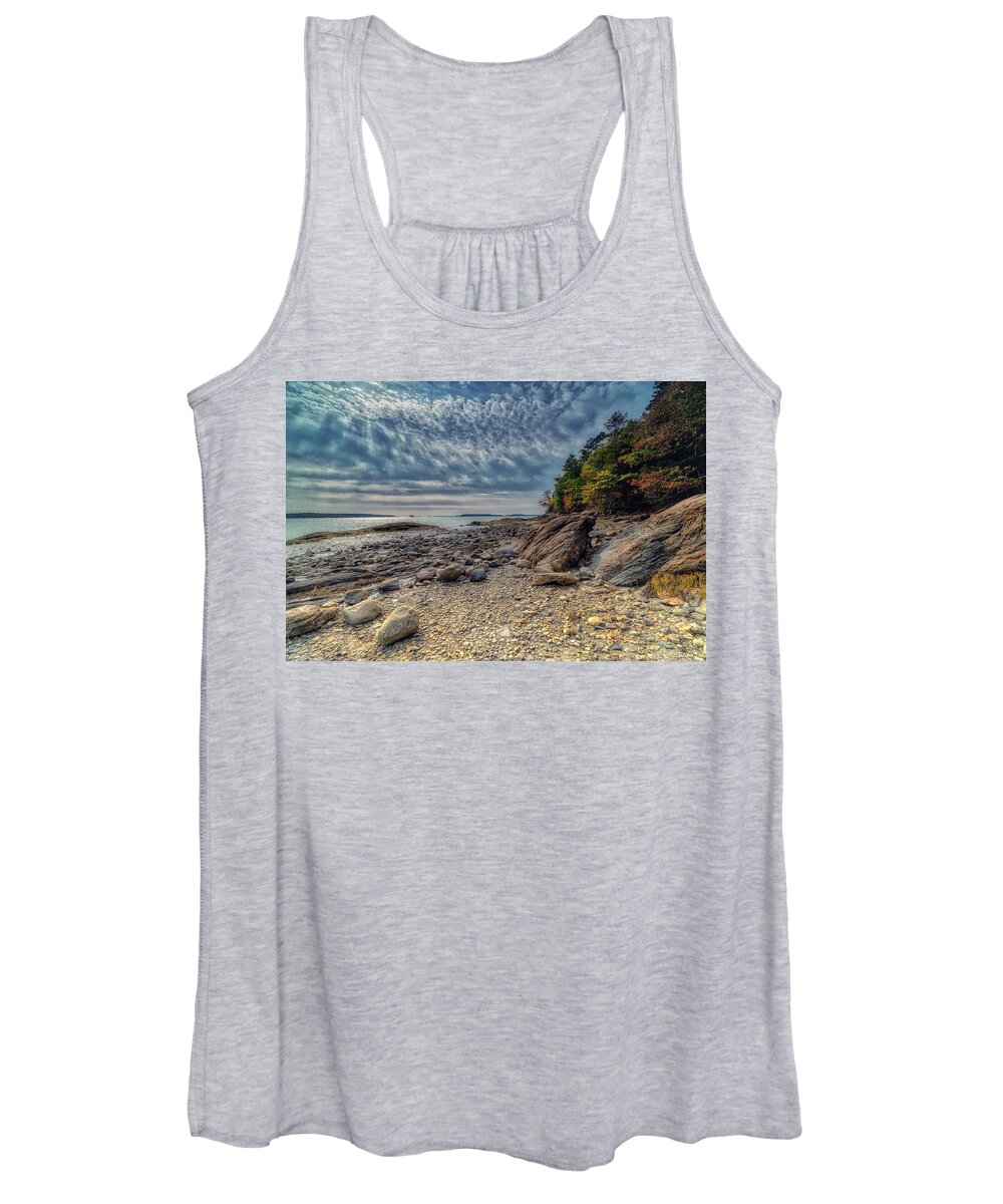 Freeport Maine Women's Tank Top featuring the photograph Wolfe Neck Woods by Penny Polakoff