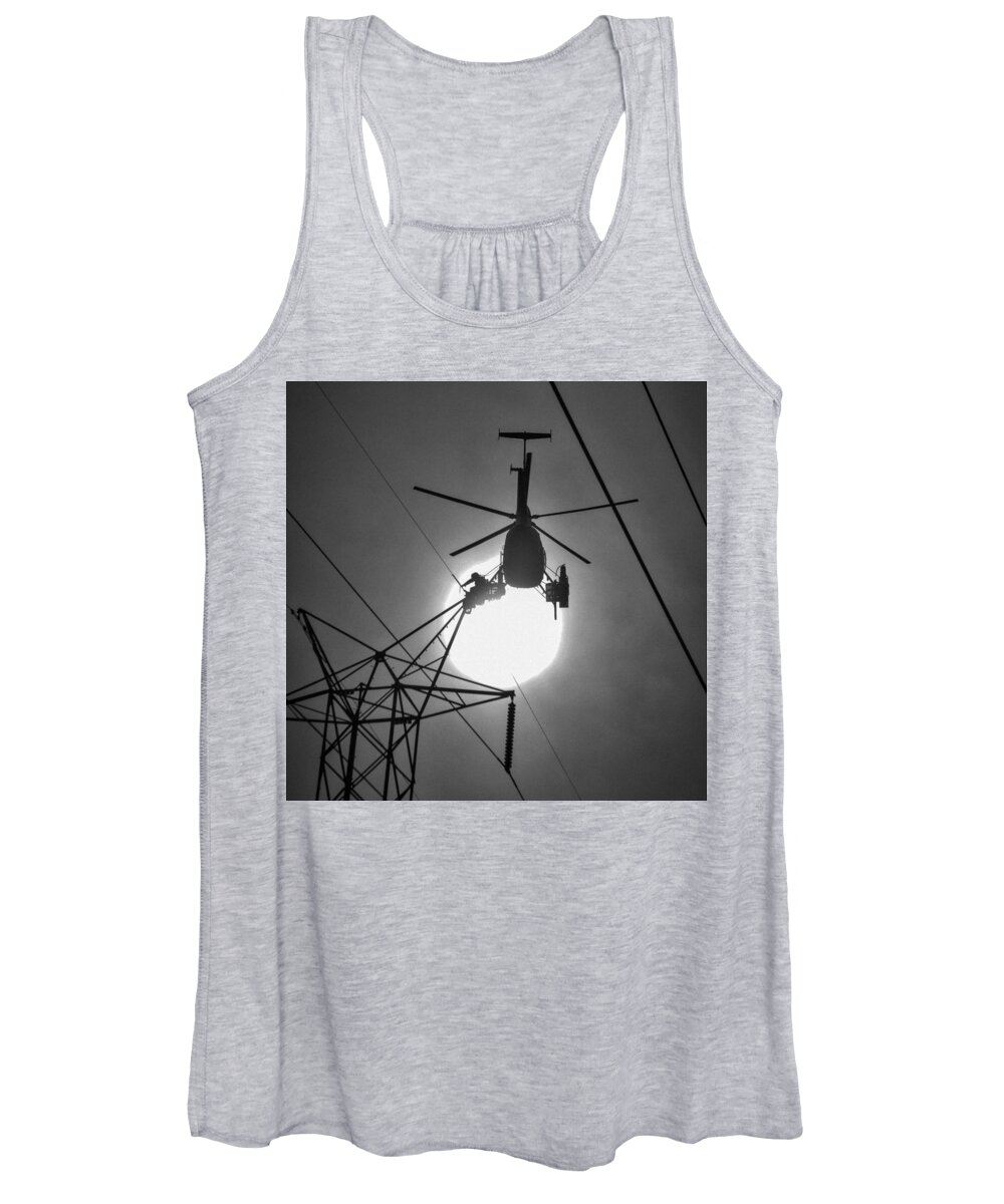 Helicopter Women's Tank Top featuring the photograph Working On the Wire by Addison Likins