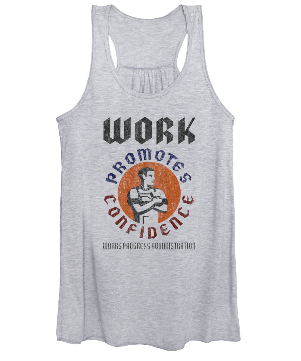 Funny Women's Tank Top featuring the digital art WPA Work Promotes Confidence Retro by Flippin Sweet Gear