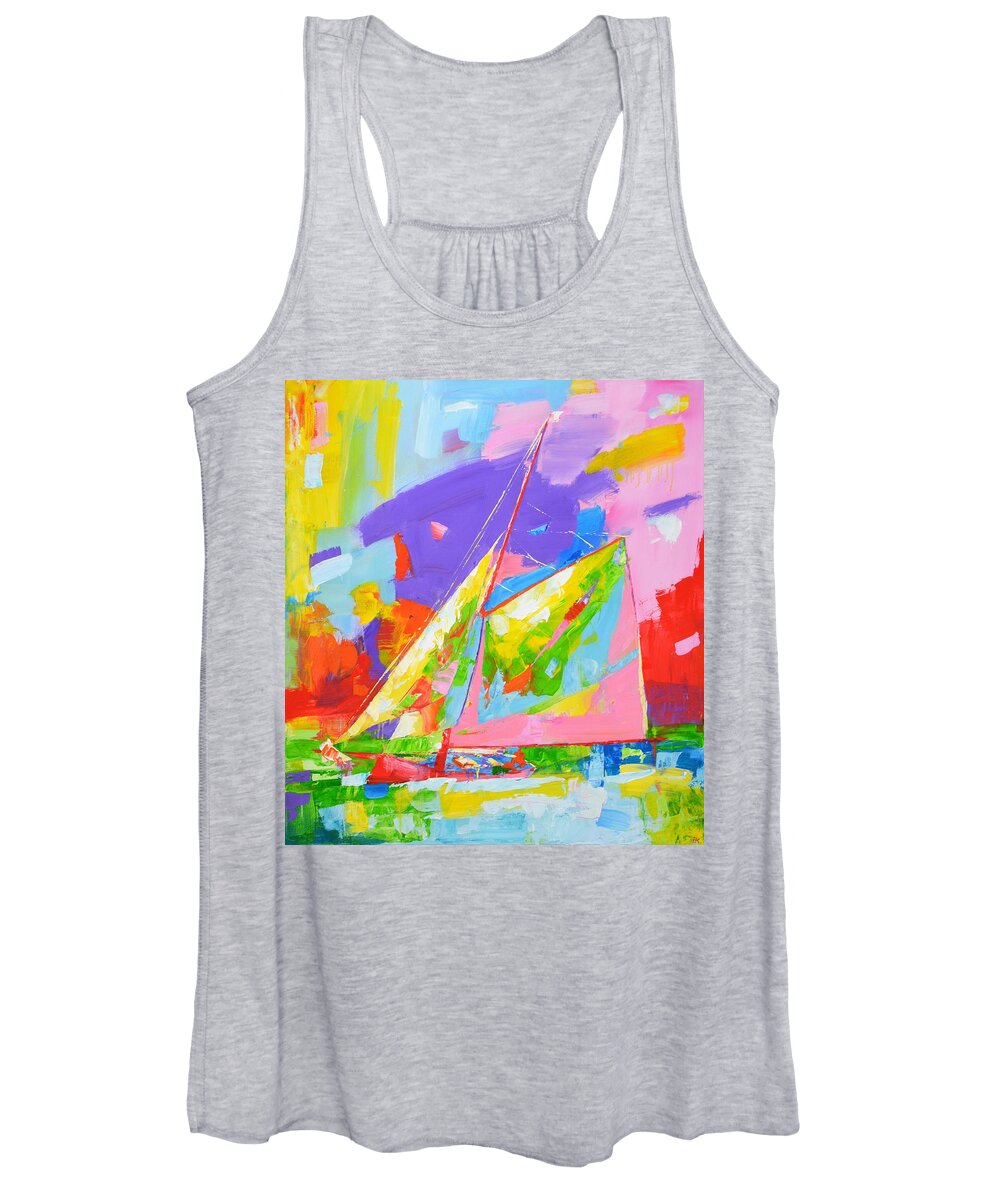 Sailboats Women's Tank Top featuring the painting Yacht with a sail. by Iryna Kastsova