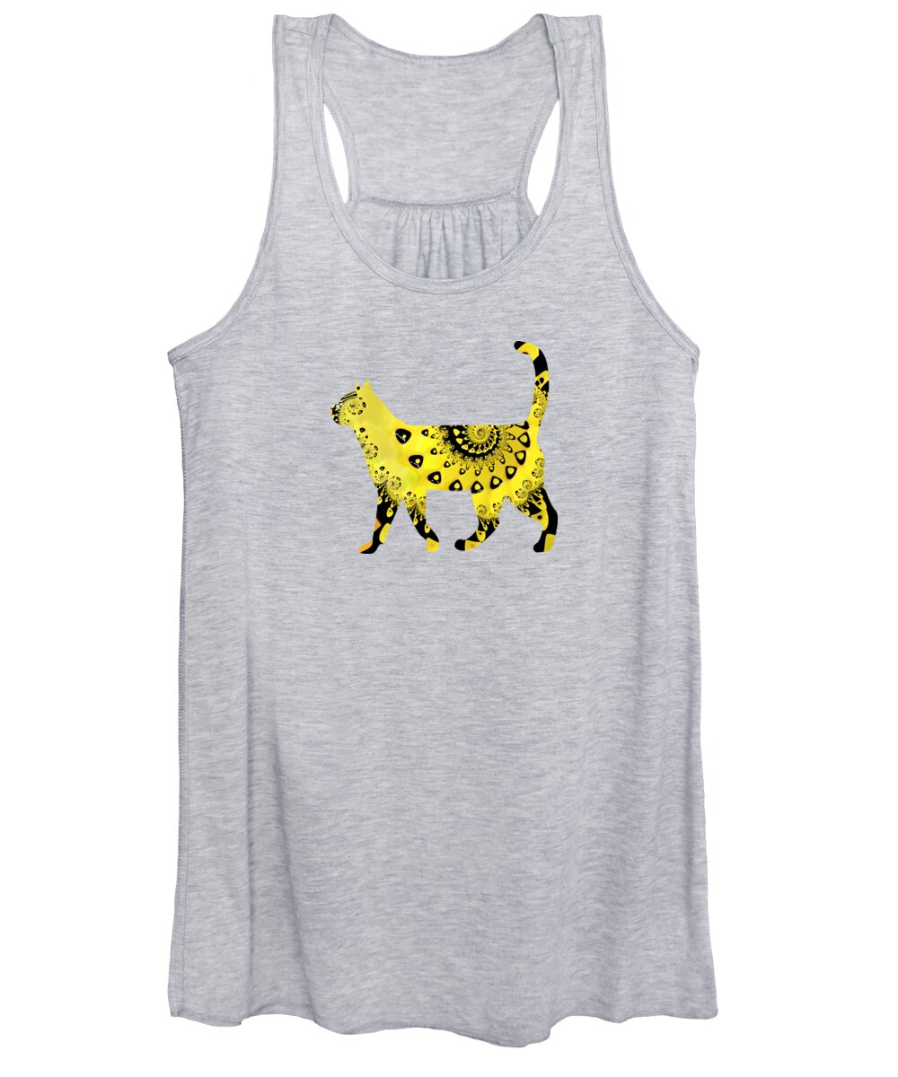Siamese Cat Women's Tank Top featuring the digital art Yellow and Black Fractal Cat by Elisabeth Lucas
