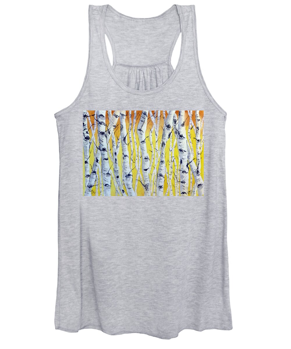 Birch Trees Women's Tank Top featuring the painting Yellow Birch by Kelly Mills