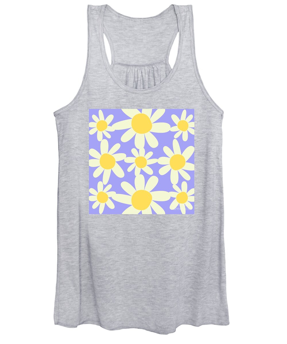 Yellow Women's Tank Top featuring the digital art Yellow, Lilac, and Cream Floral Pattern Design by Christie Olstad