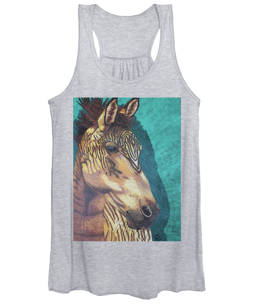 Zorse Breed Women's Tank Top featuring the drawing Zorse Horse by Equus Artisan