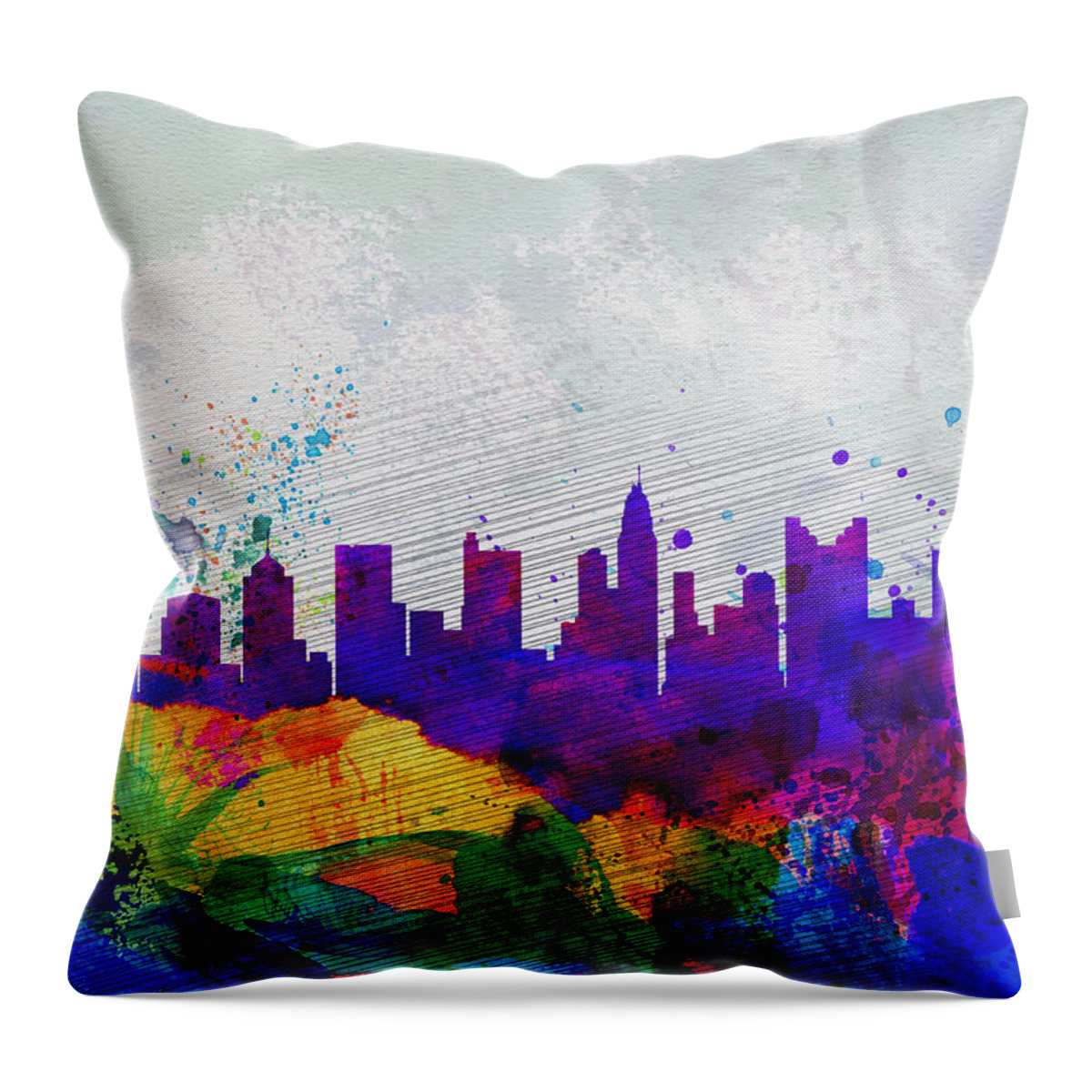 Columbus Throw Pillow featuring the painting Columbus Watercolor Skyline by Naxart Studio