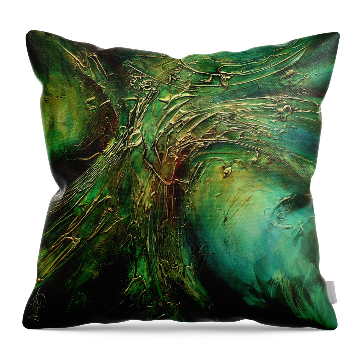 Abstract Throw Pillow featuring the painting ' Emerald Pass ' by Michael Lang
