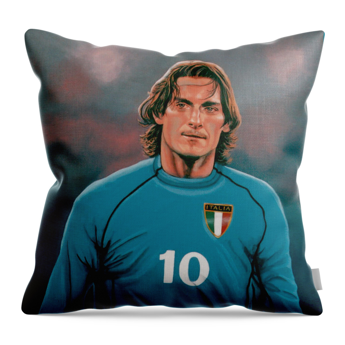Francesco Totti Throw Pillow featuring the painting Francesco Totti 2 by Paul Meijering