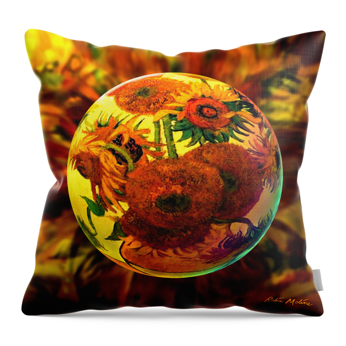  Sunflowers Throw Pillow featuring the digital art  Van Globing Inflorescence by Robin Moline