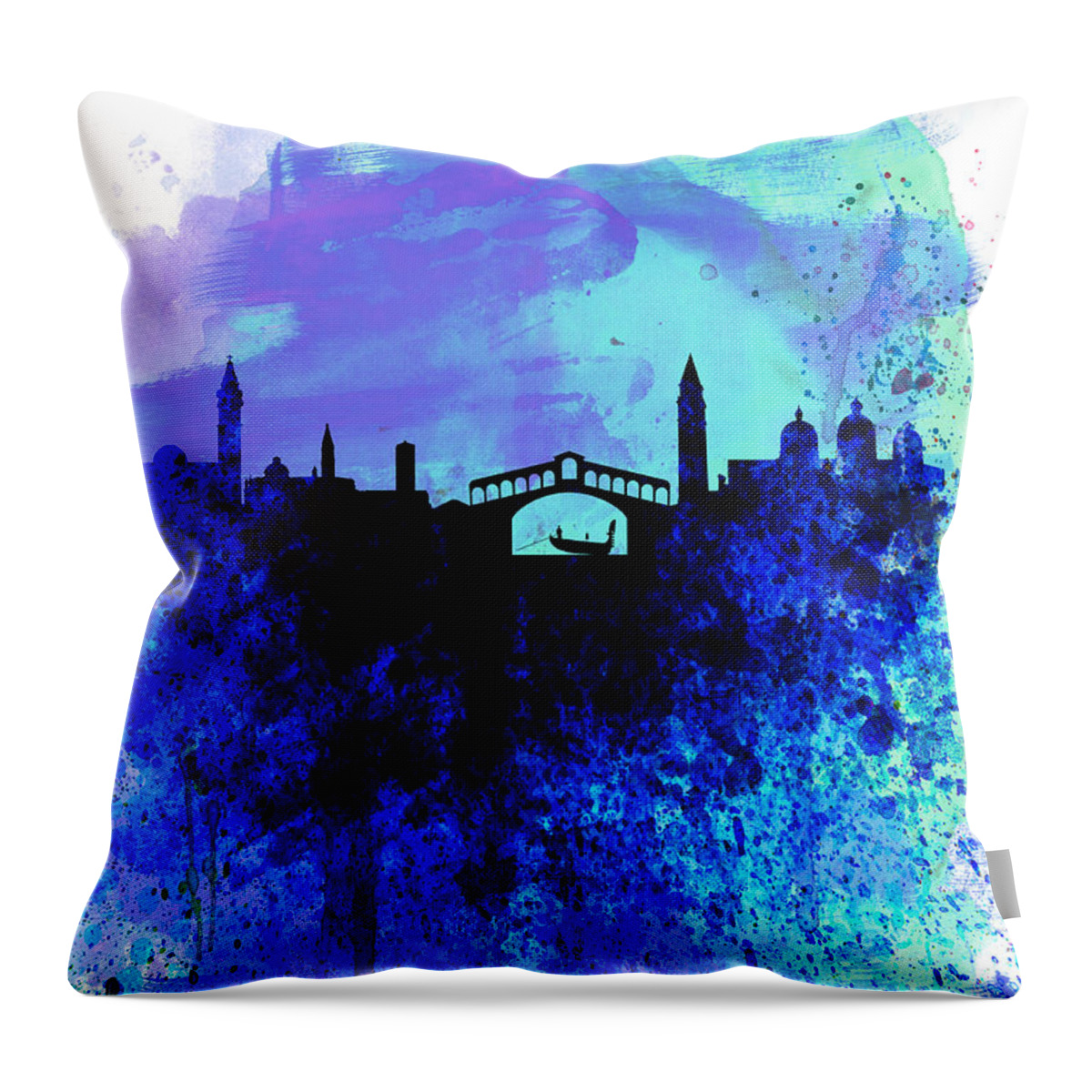 Venice Throw Pillow featuring the painting Venice Watercolor Skyline by Naxart Studio
