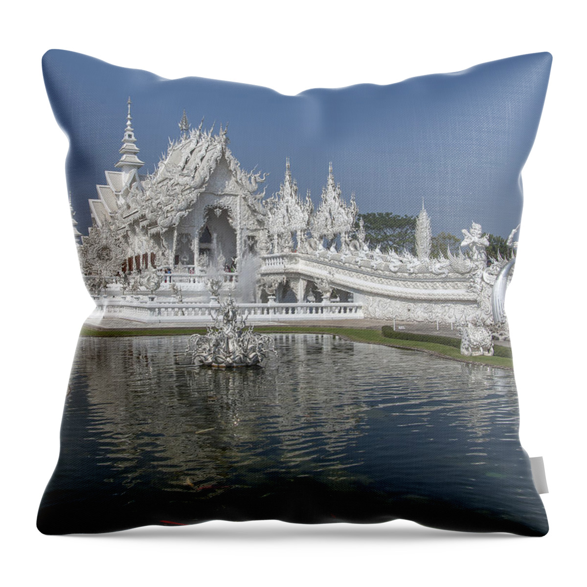 Scenic Throw Pillow featuring the photograph Wat Rong Khun Ubosot DTHCR0001 by Gerry Gantt