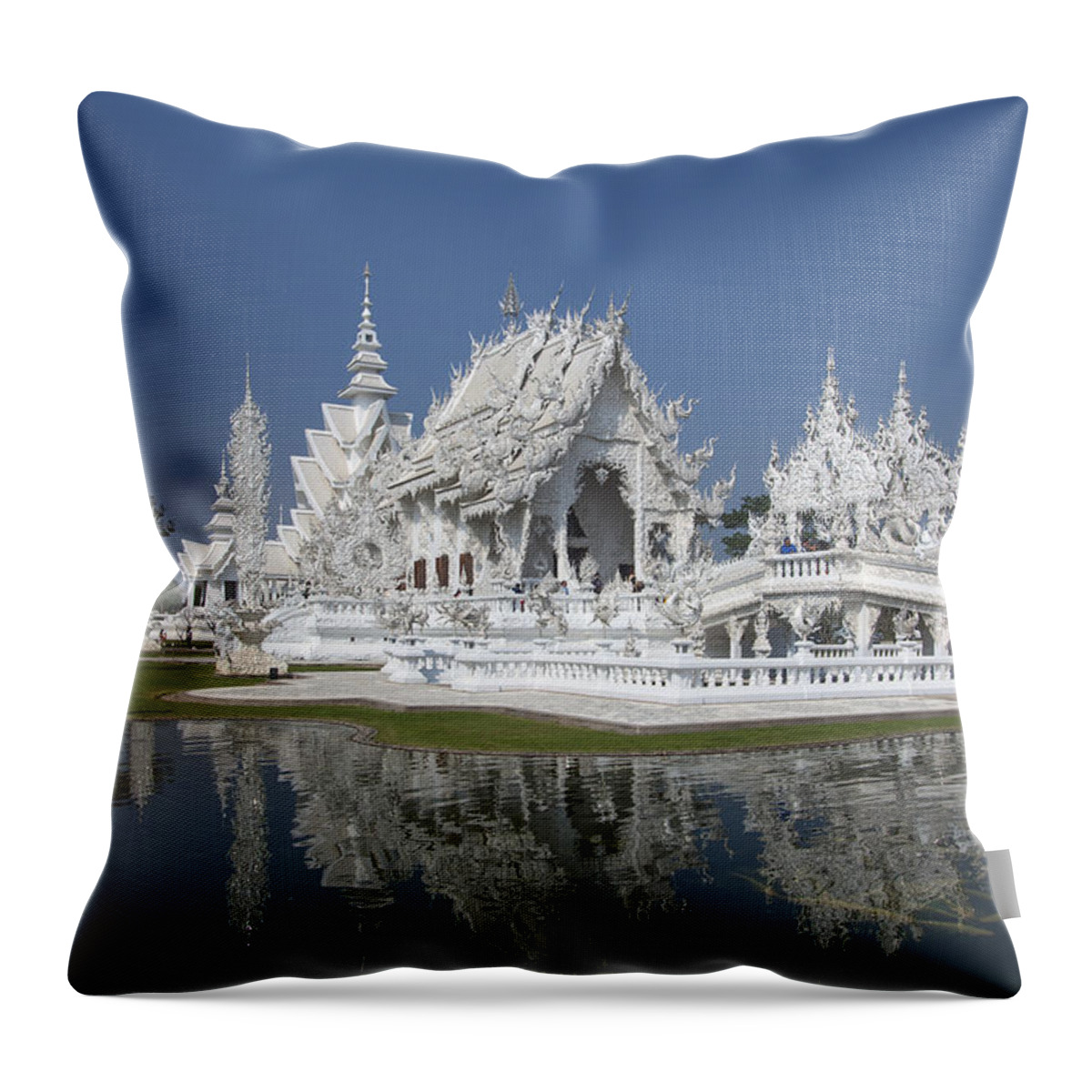 Scenic Throw Pillow featuring the photograph Wat Rong Khun Ubosot DTHCR0002 by Gerry Gantt
