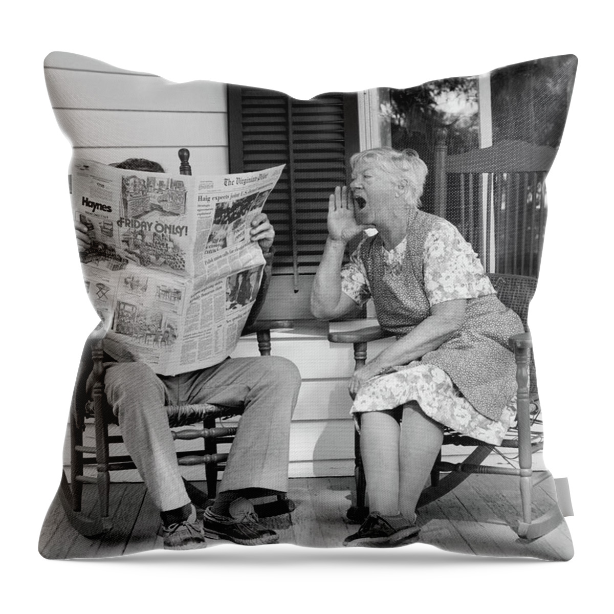 1970s Elderly Couple In Rocking Chairs Throw Pillow For Sale By