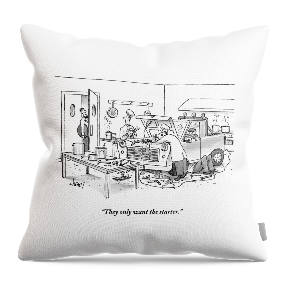 A Waiter Speaks To The Chefs In The Kitchen Throw Pillow