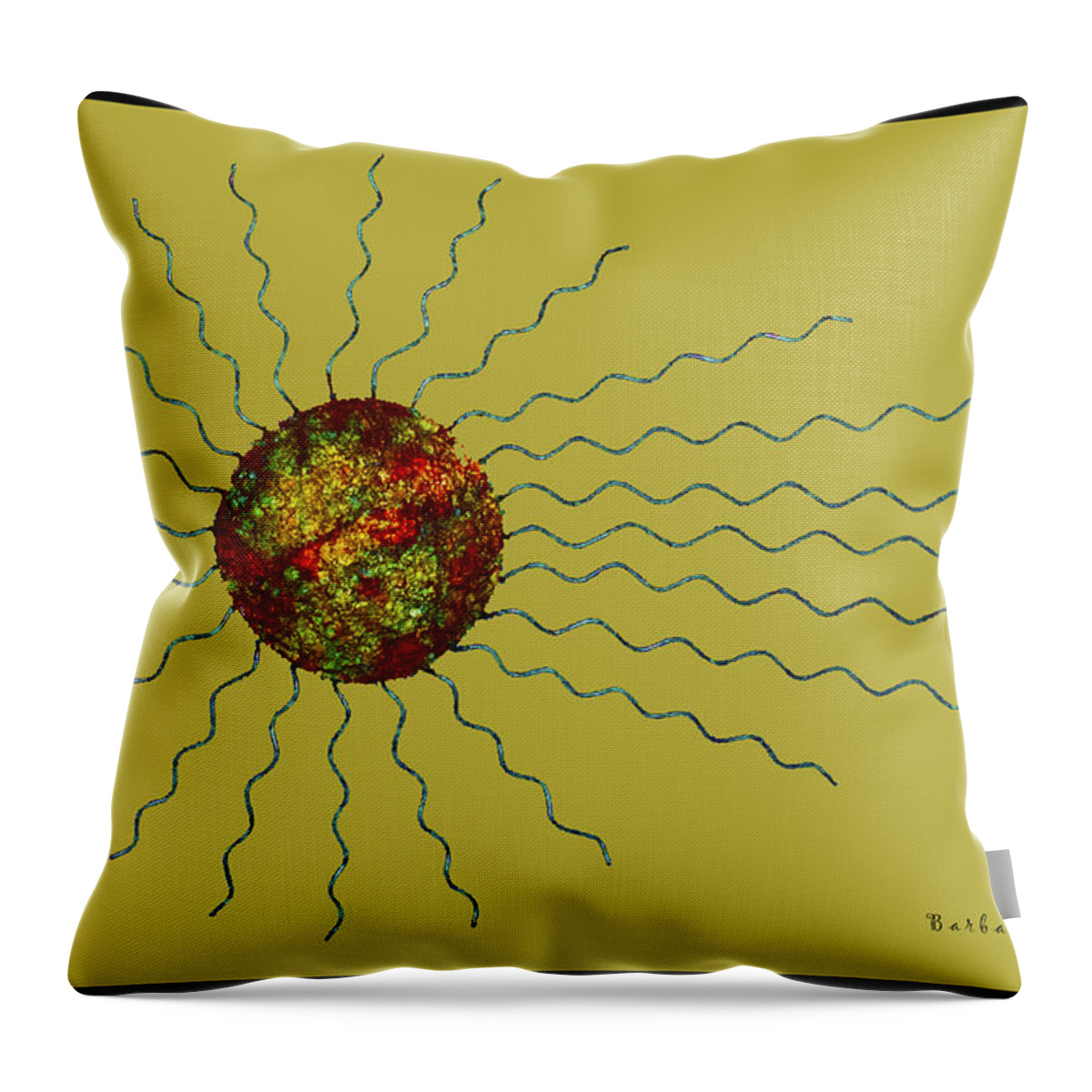 Abstract Sunburst On Green Throw Pillow featuring the digital art Abstract Sunburst On Green by Barbara Snyder