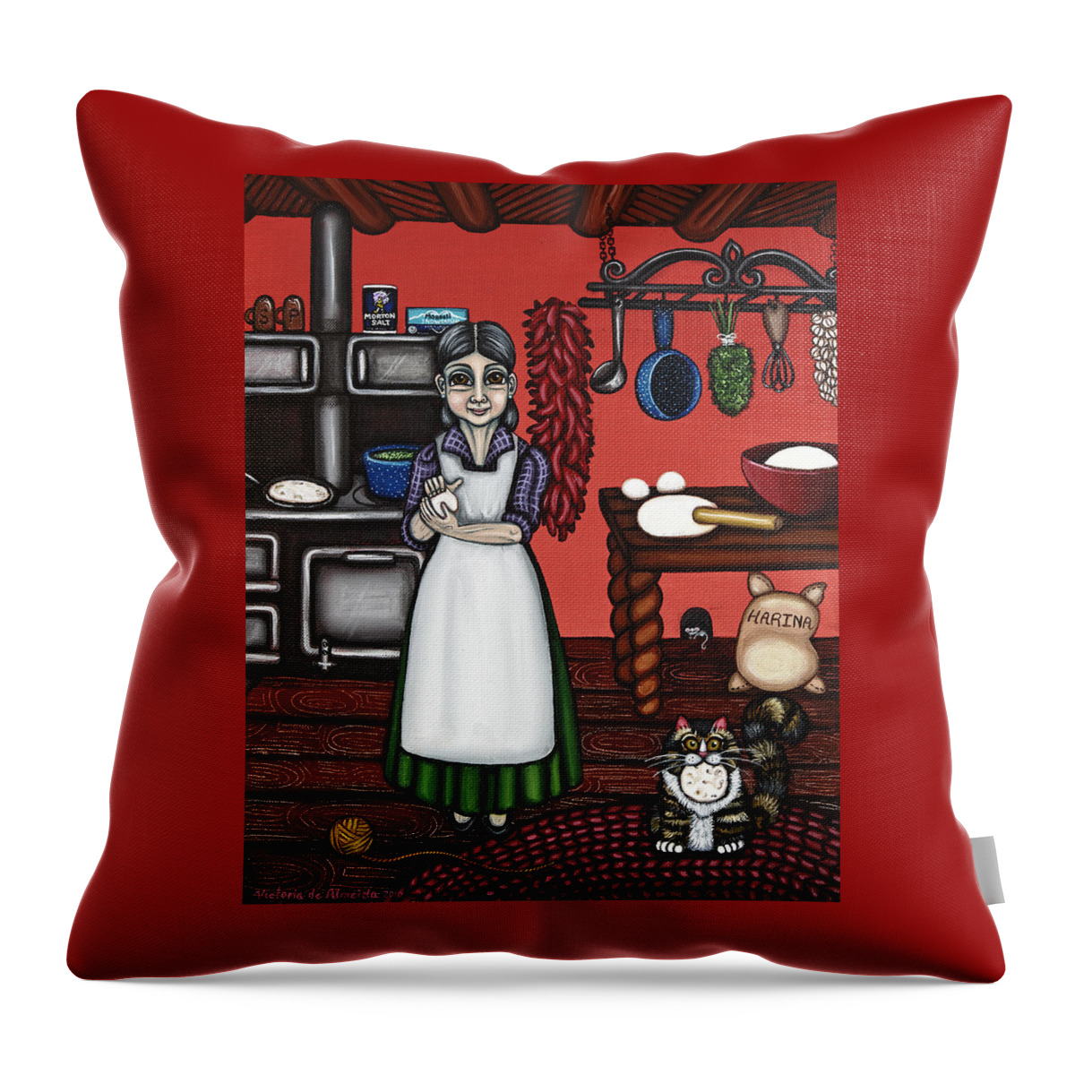 Cook Throw Pillow featuring the painting Abuelita or Grandma by Victoria De Almeida