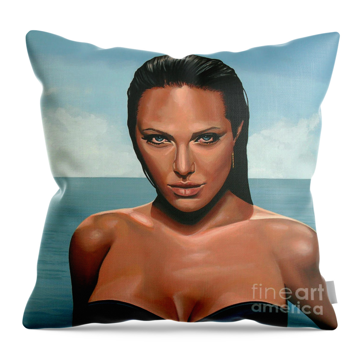 Angelina Jolie Throw Pillow featuring the painting Angelina Jolie by Paul Meijering