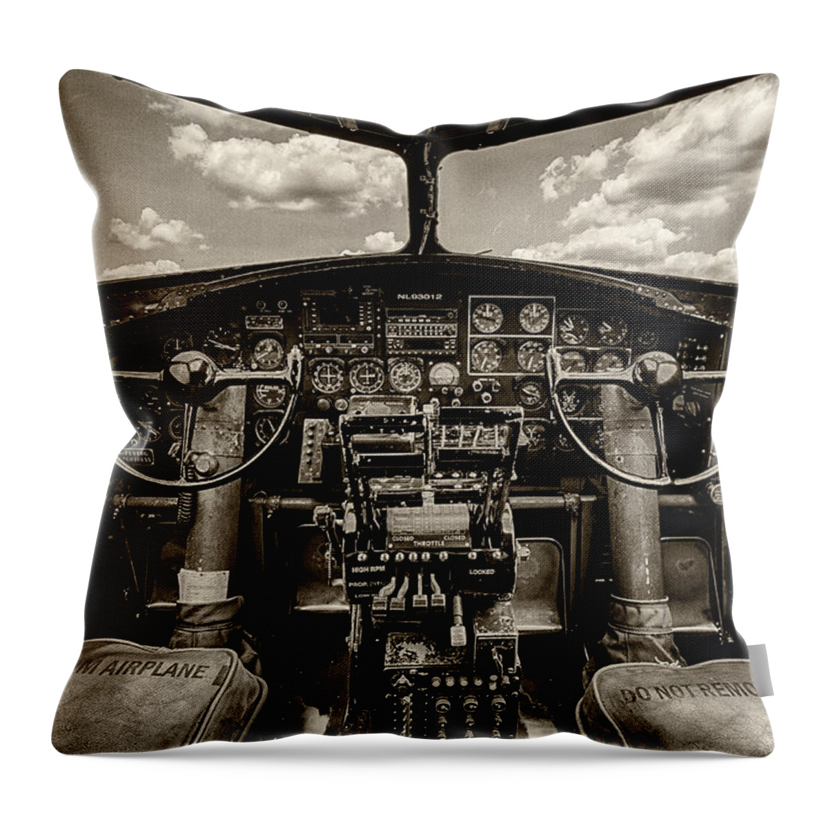 B17 Throw Pillow featuring the photograph Cockpit of a B-17 by Mike Burgquist