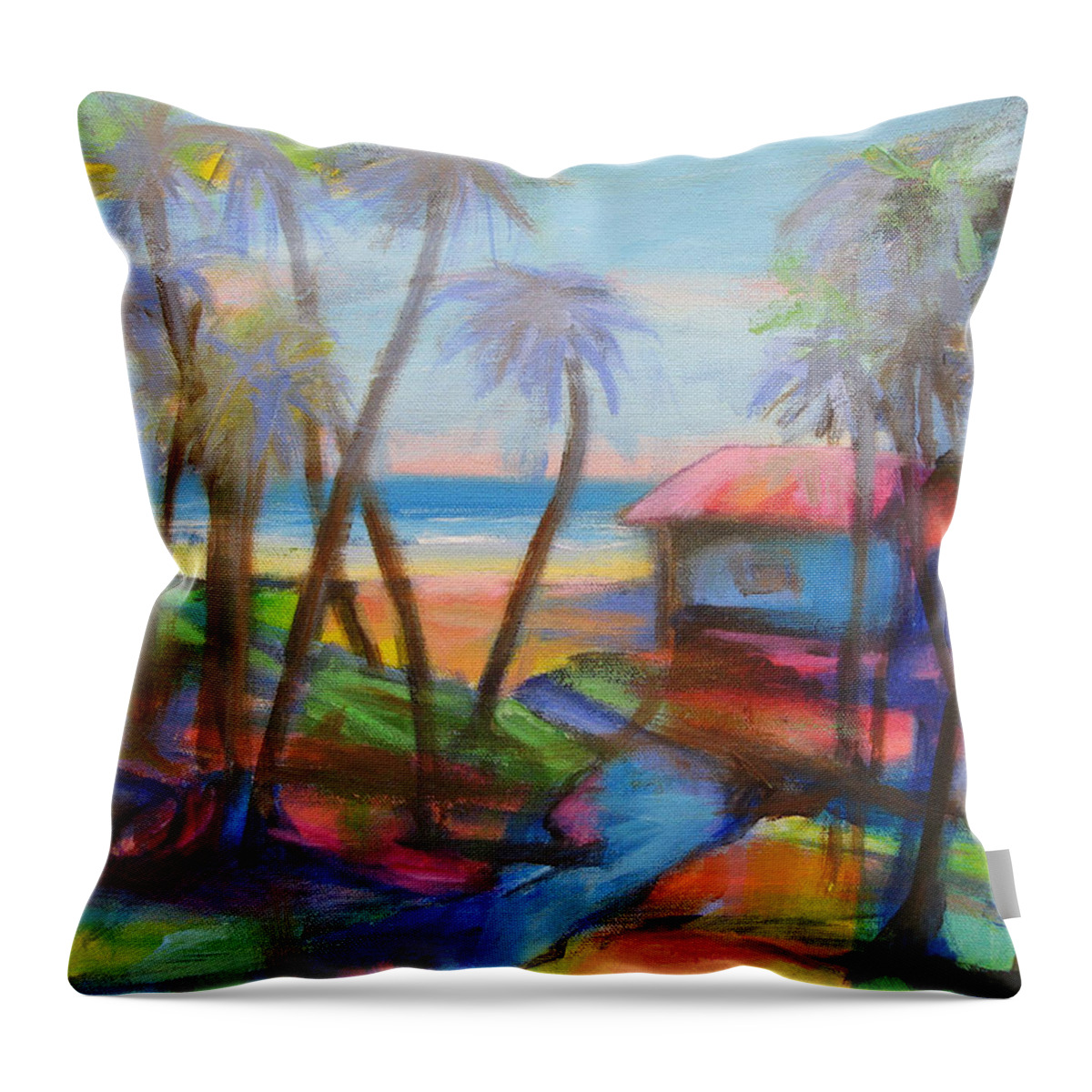 Beach Throw Pillow featuring the painting Beach House by Cynthia McLean