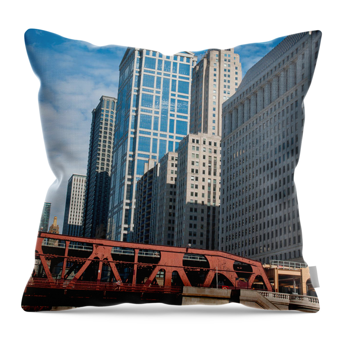 Chicago Downtown Throw Pillow featuring the photograph Bridge over the Chicago River by Dejan Jovanovic
