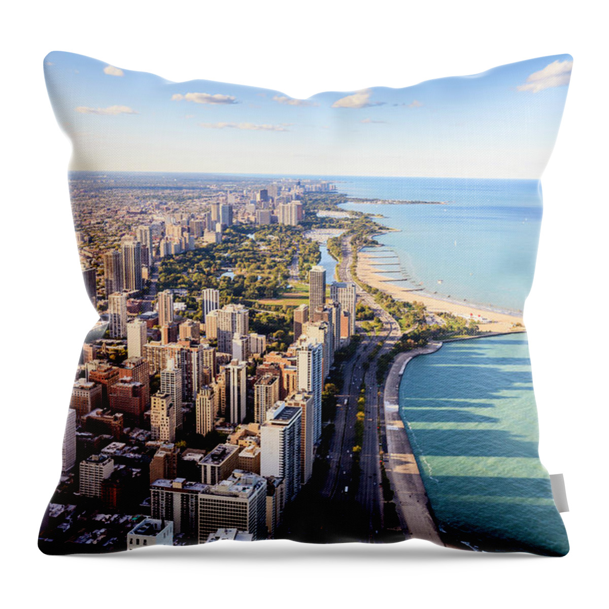 Water's Edge Throw Pillow featuring the photograph Chicago Lakefront Skyline by Fraser Hall