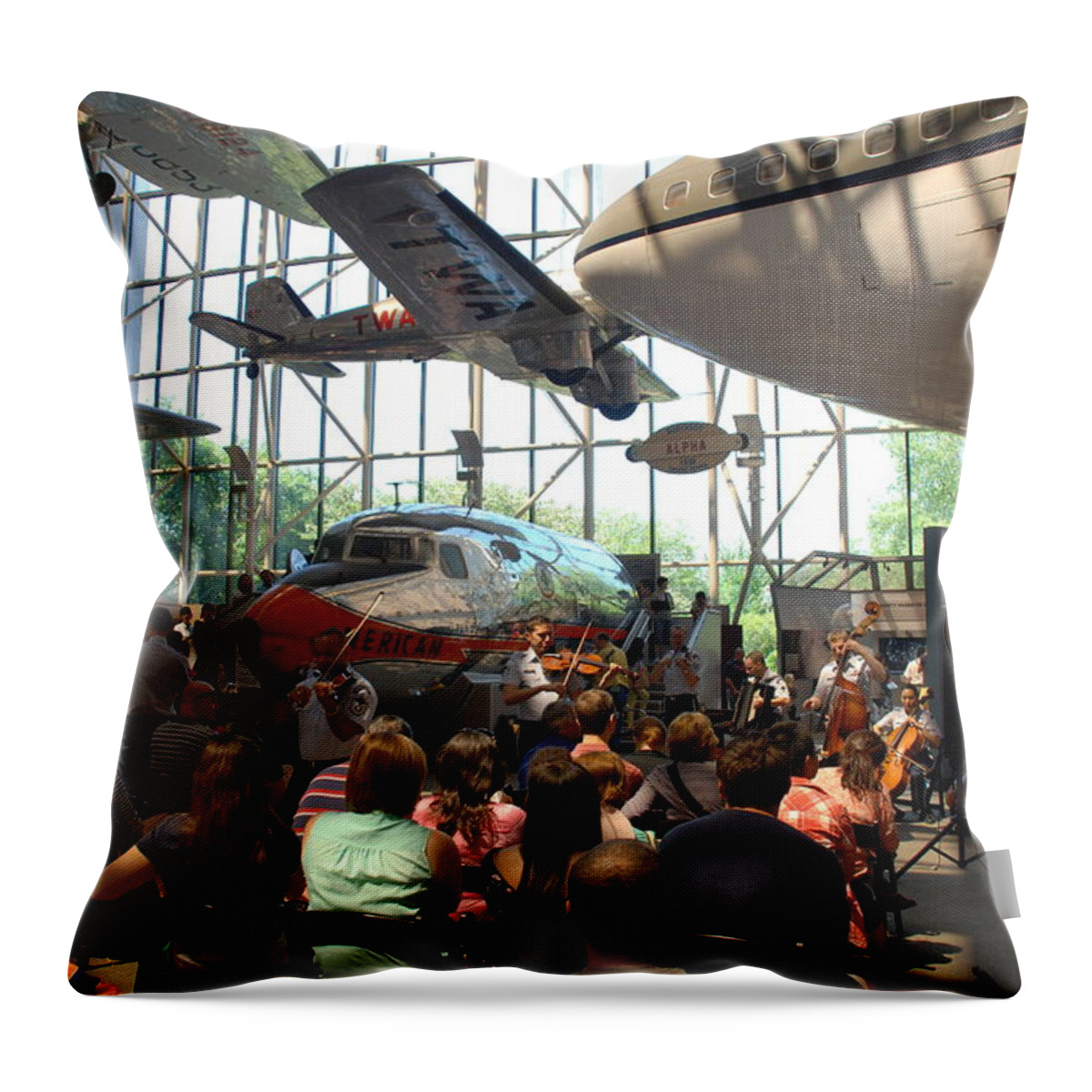 Air And Space Museum Throw Pillow featuring the photograph Concert Under the Planes by Kenny Glover