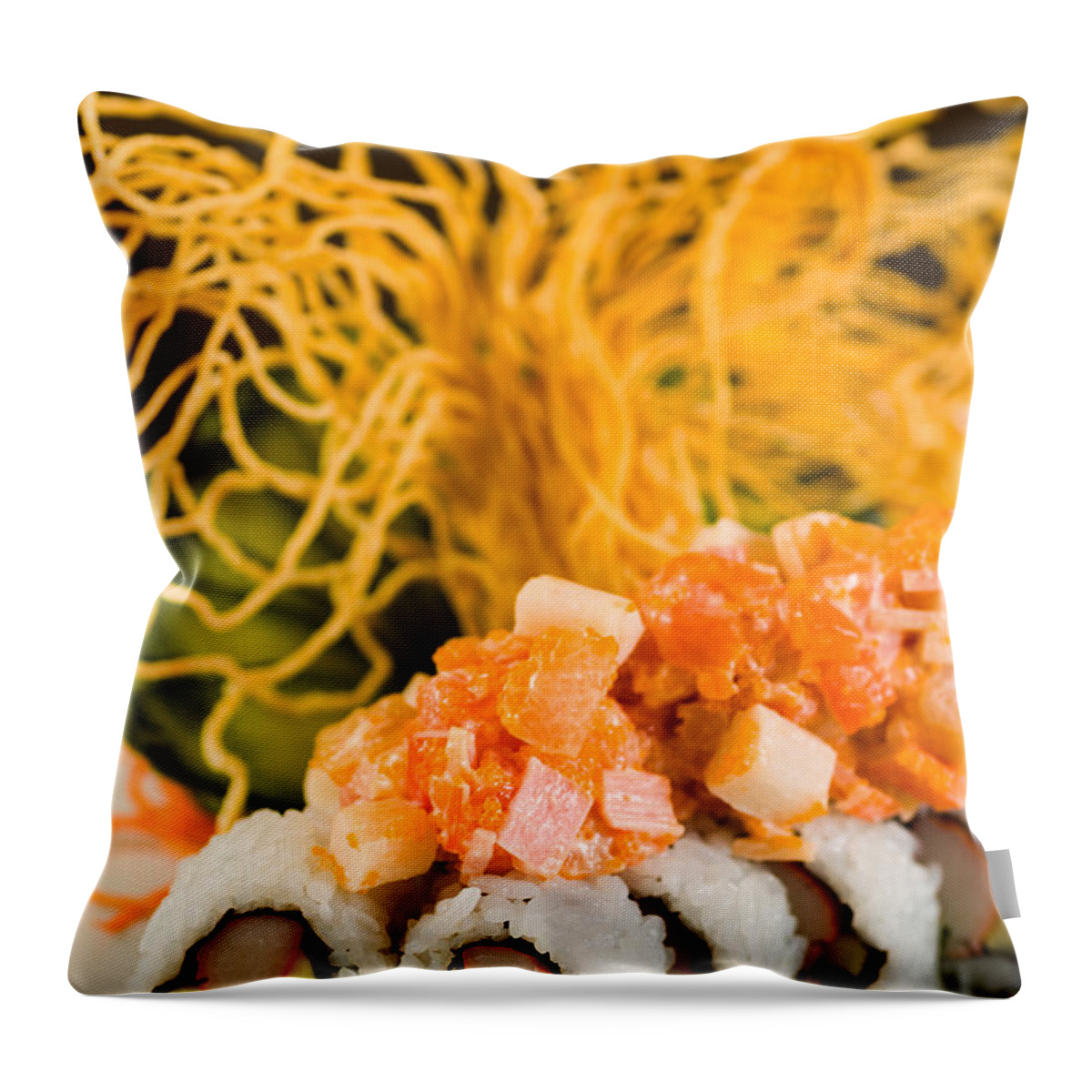 Asian Throw Pillow featuring the photograph Crab and Salmon Roll by Raul Rodriguez