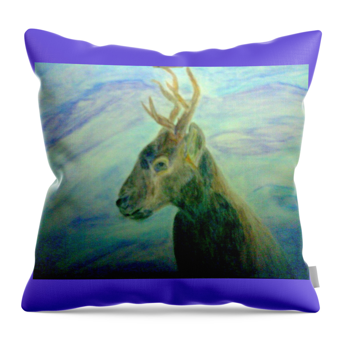 Deer Throw Pillow featuring the mixed media Deer at Home by Suzanne Berthier