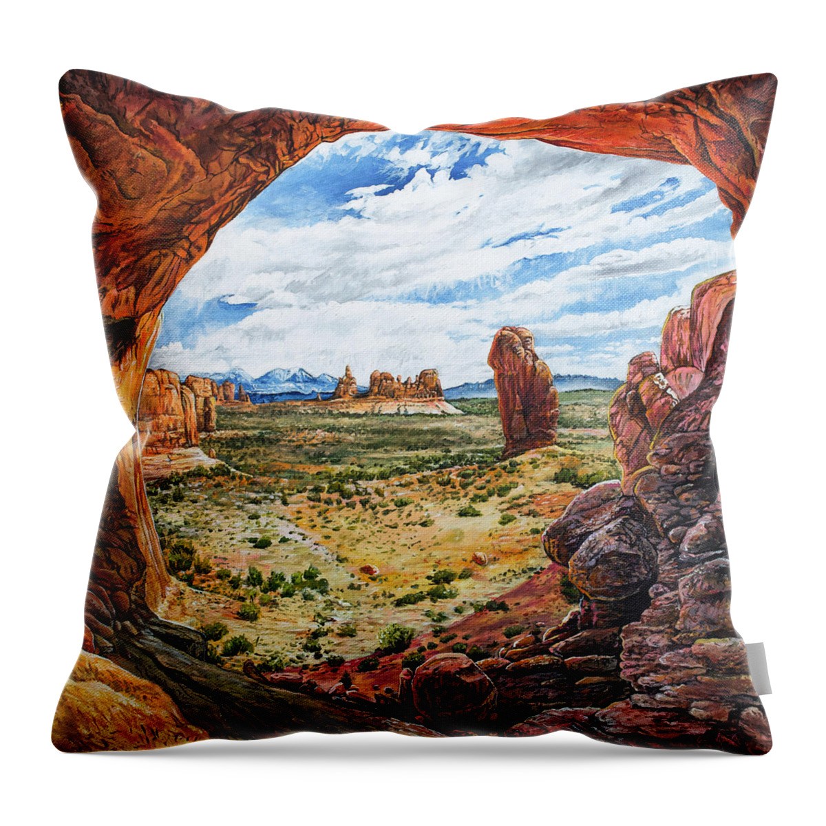 Double Throw Pillow featuring the painting Double Arch by Aaron Spong