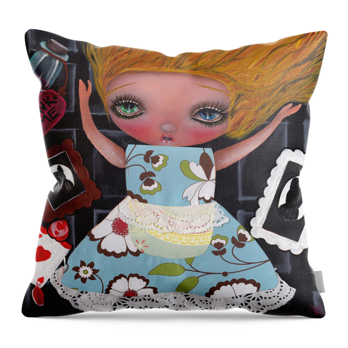 Alice In Wonderland Throw Pillow featuring the painting Down the Rabbit Hole by Abril Andrade