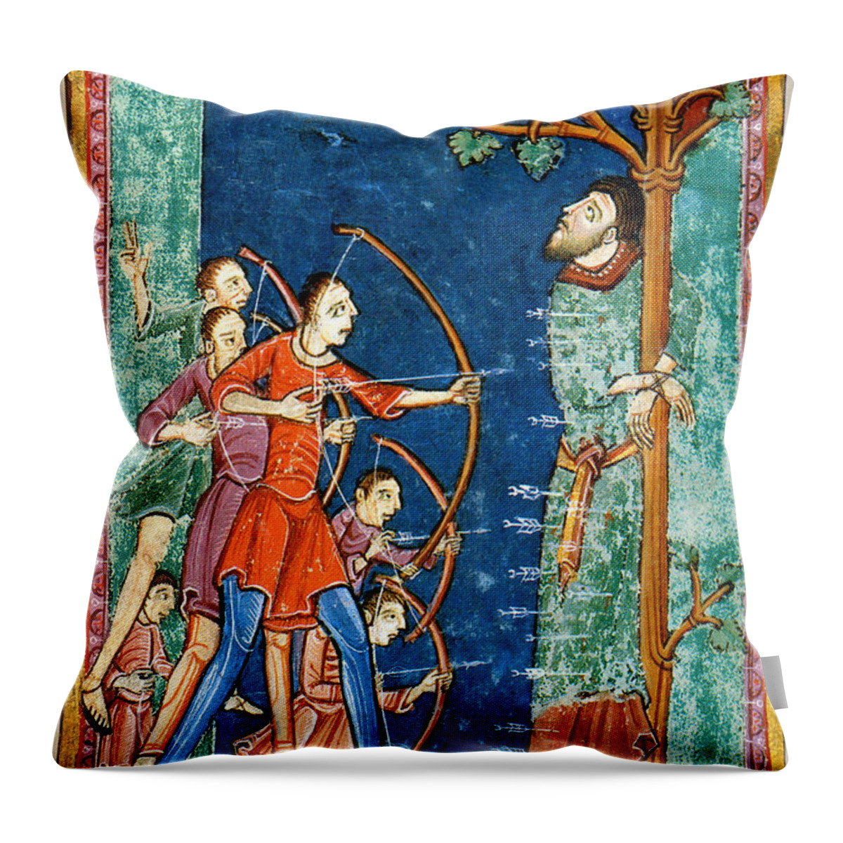 History Throw Pillow featuring the photograph Edmund The Martyr, King Of East Anglia by Photo Researchers