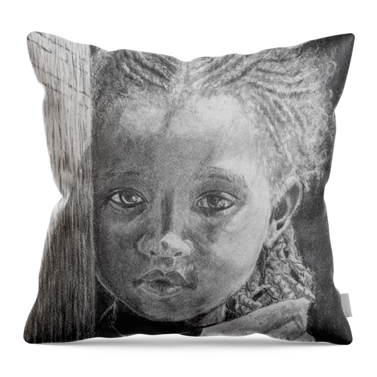 Girl Throw Pillow featuring the drawing Ethiopias Future by Quwatha Valentine