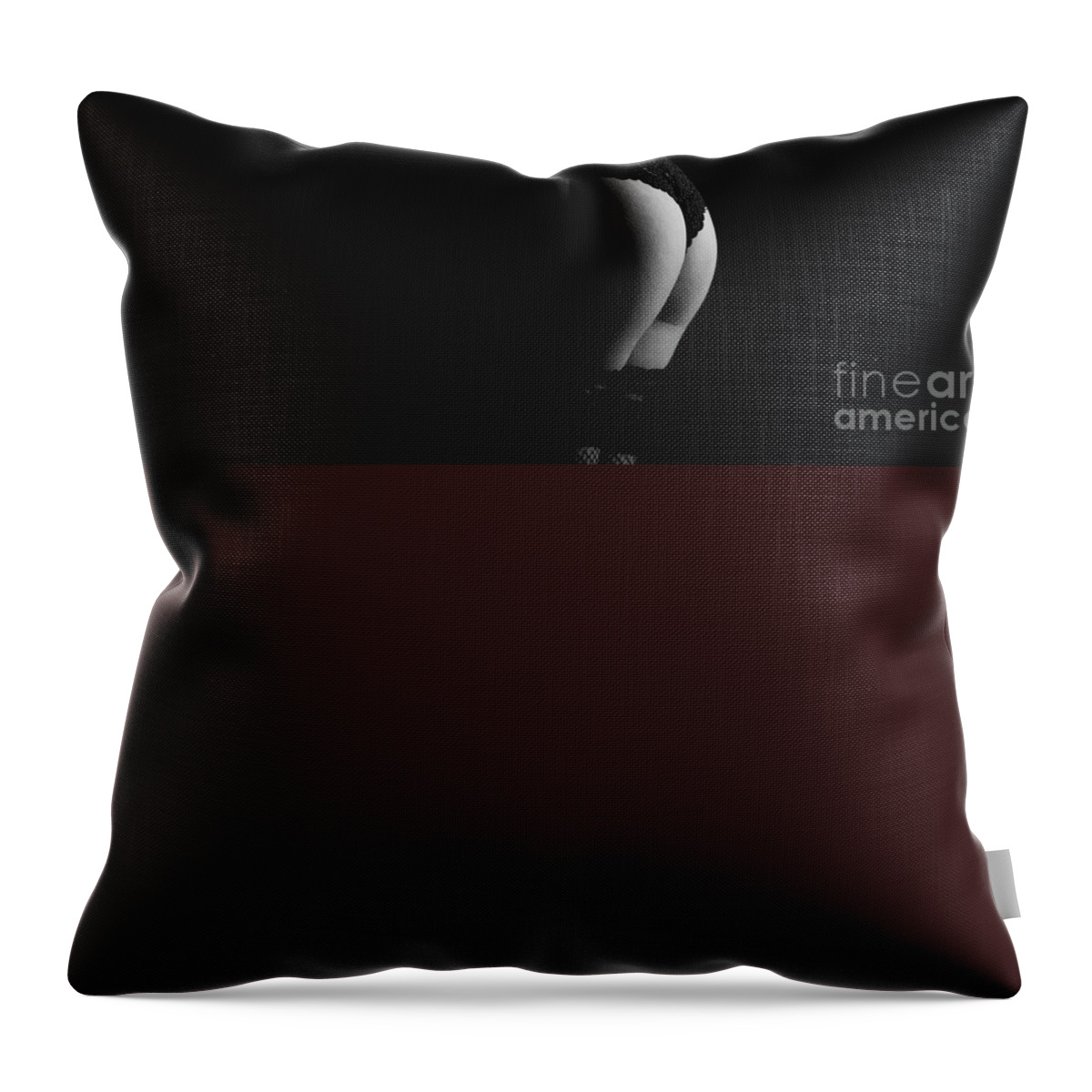 Woman Throw Pillow featuring the photograph Female nude from behind with red fabric by Jelena Jovanovic