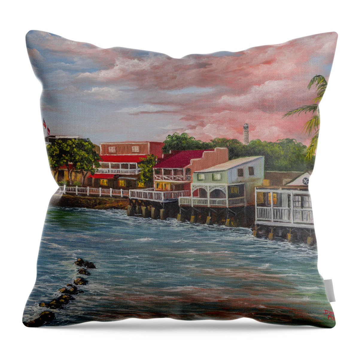Landscape Throw Pillow featuring the painting Front Street Lahaina At Sunset by Darice Machel McGuire