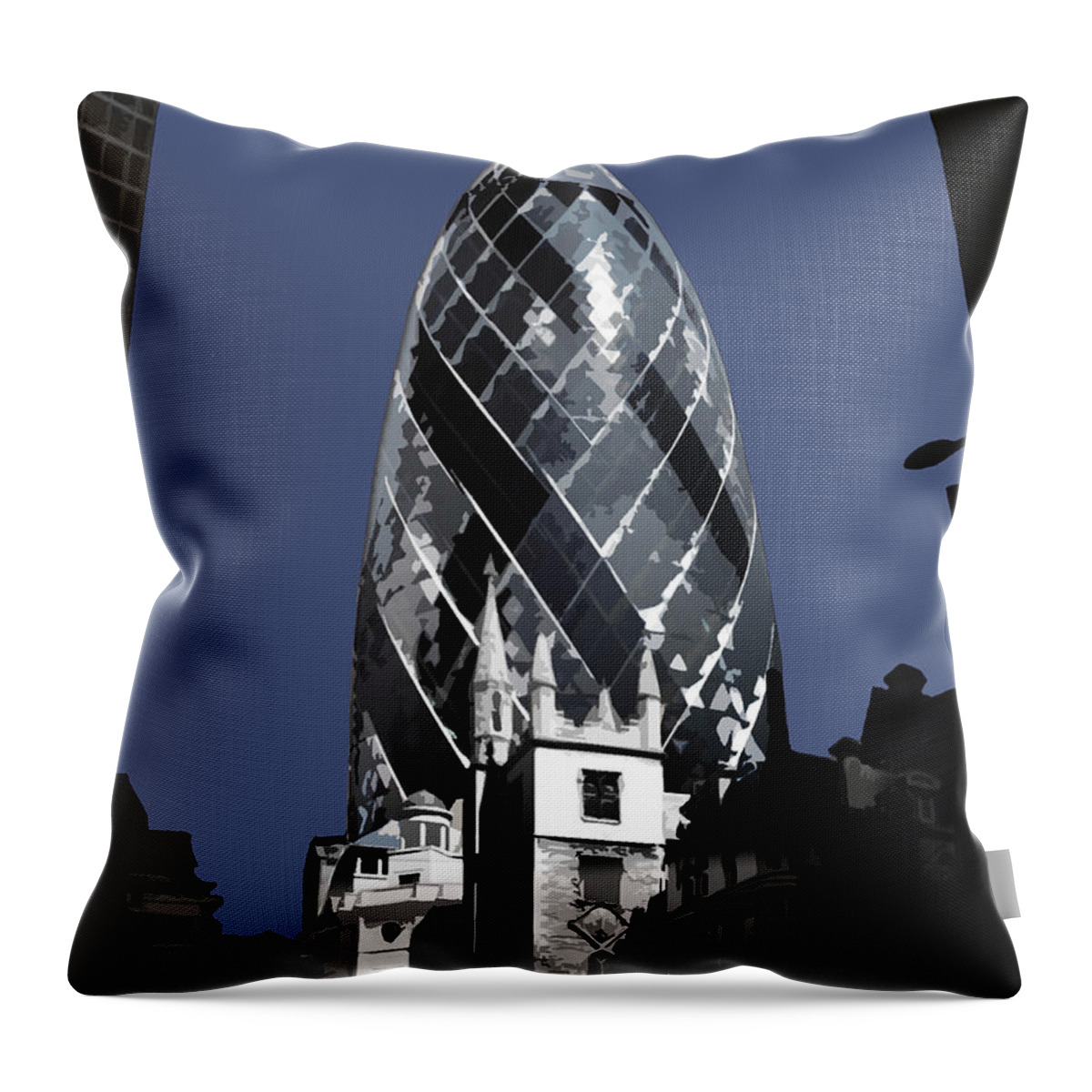 Eye Throw Pillow featuring the mixed media Gherkin - New BLUE by Big Fat Arts