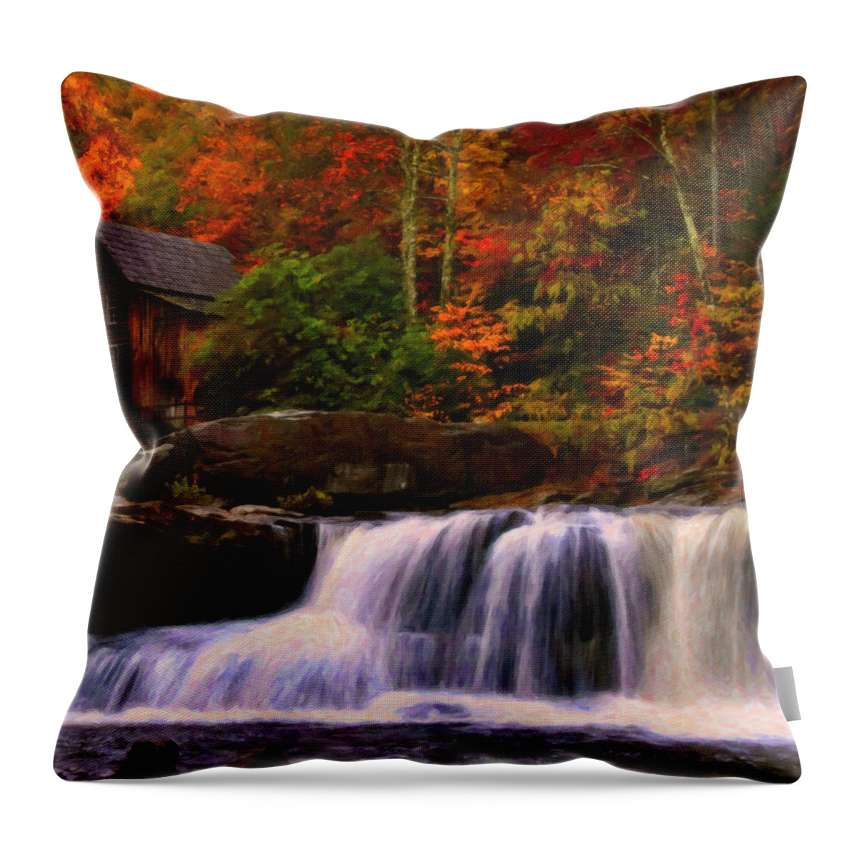 Glade Creek Grist Mill Throw Pillow featuring the digital art Glade Creek grist mill by Flees Photos