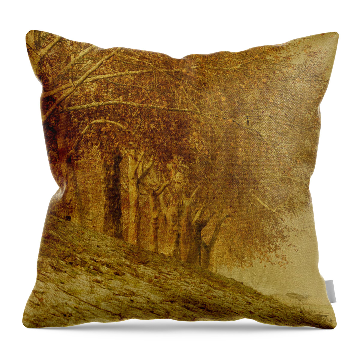 Landscape Throw Pillow featuring the digital art Golden Landscape by Jelena Jovanovic