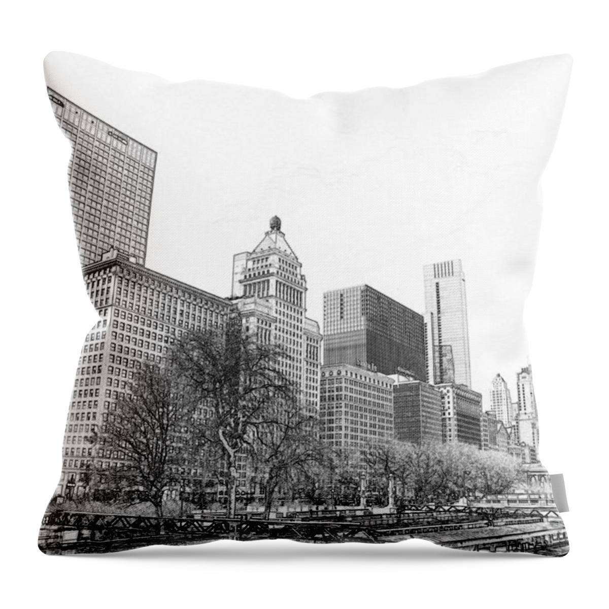 Grant Park Chicago Throw Pillow featuring the drawing Grant Park Chicago by Dejan Jovanovic