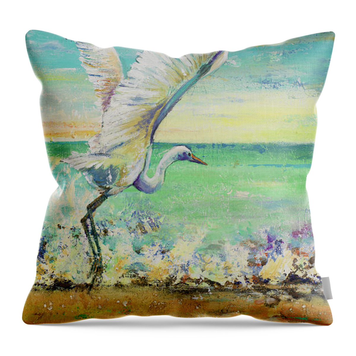 Great Throw Pillow featuring the painting Great Egret I by Patricia Pinto