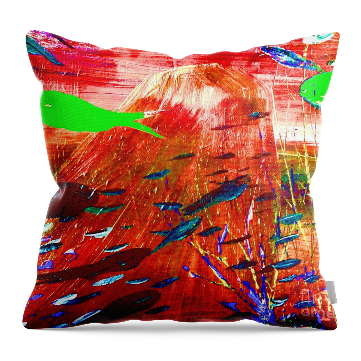 Fish Throw Pillow featuring the painting Green Fish by James and Donna Daugherty