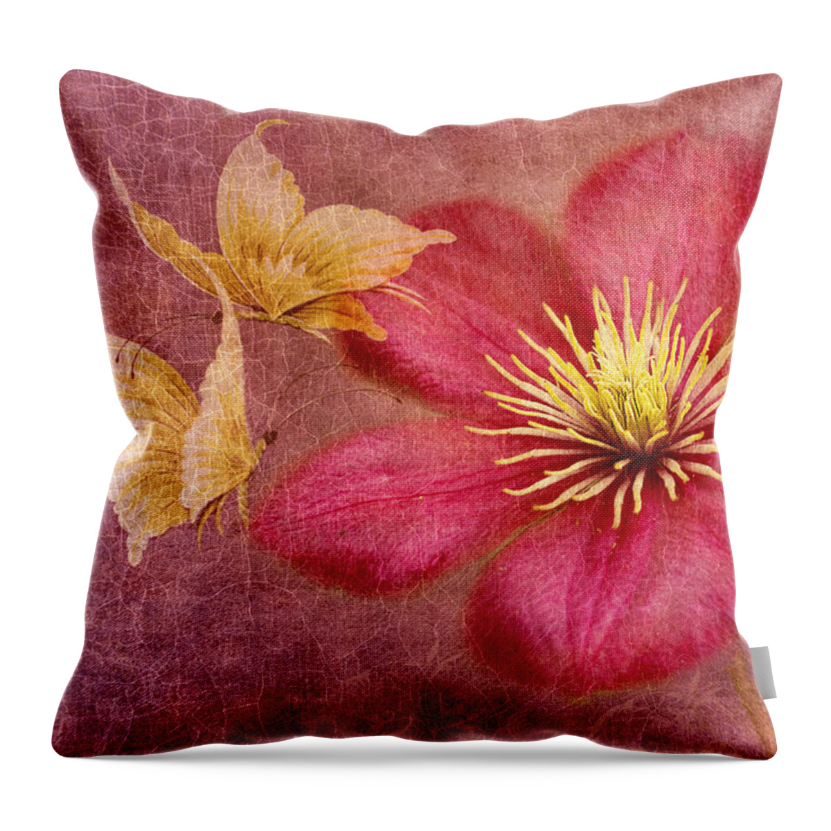 Pink Clematis Flower Throw Pillow featuring the photograph In Dance by Marina Kojukhova