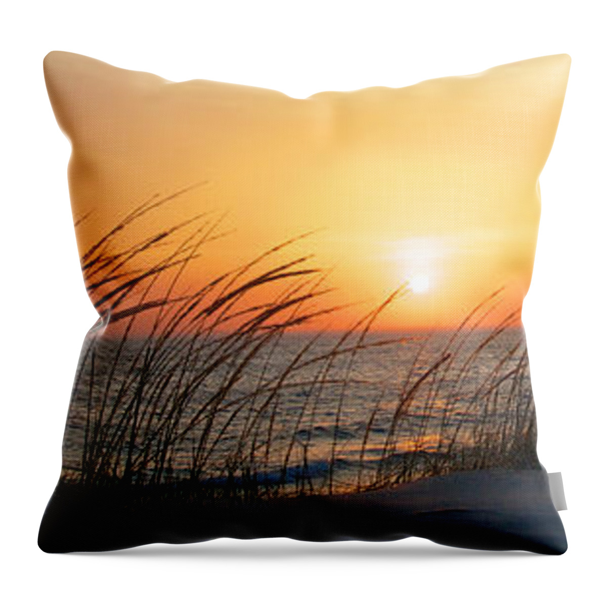 Dune Throw Pillow featuring the photograph Lake Michigan Sunset Panorama by Mary Lee Dereske