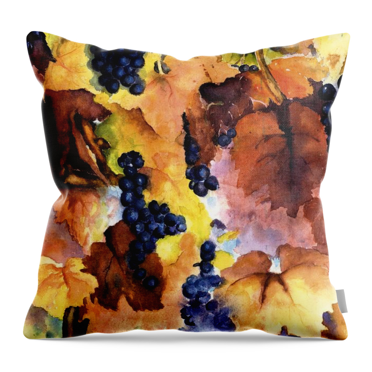 Grapes On The Vine Throw Pillow featuring the painting Late Harvest 3 by Maria Hunt