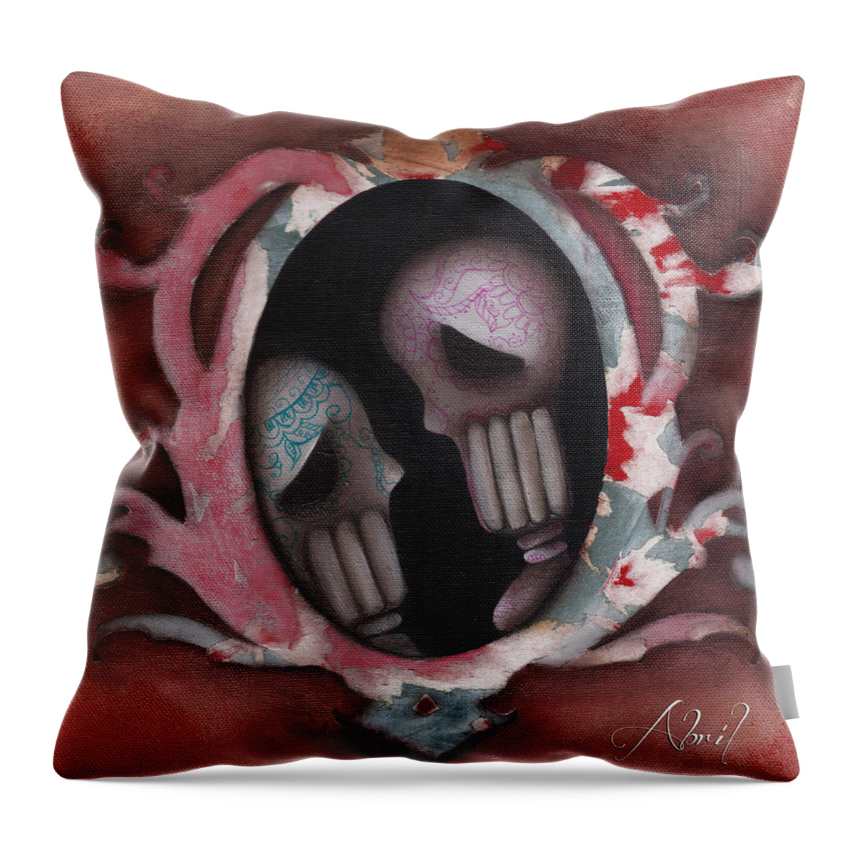 Day Of The Dead Throw Pillow featuring the painting Lovers by Abril Andrade