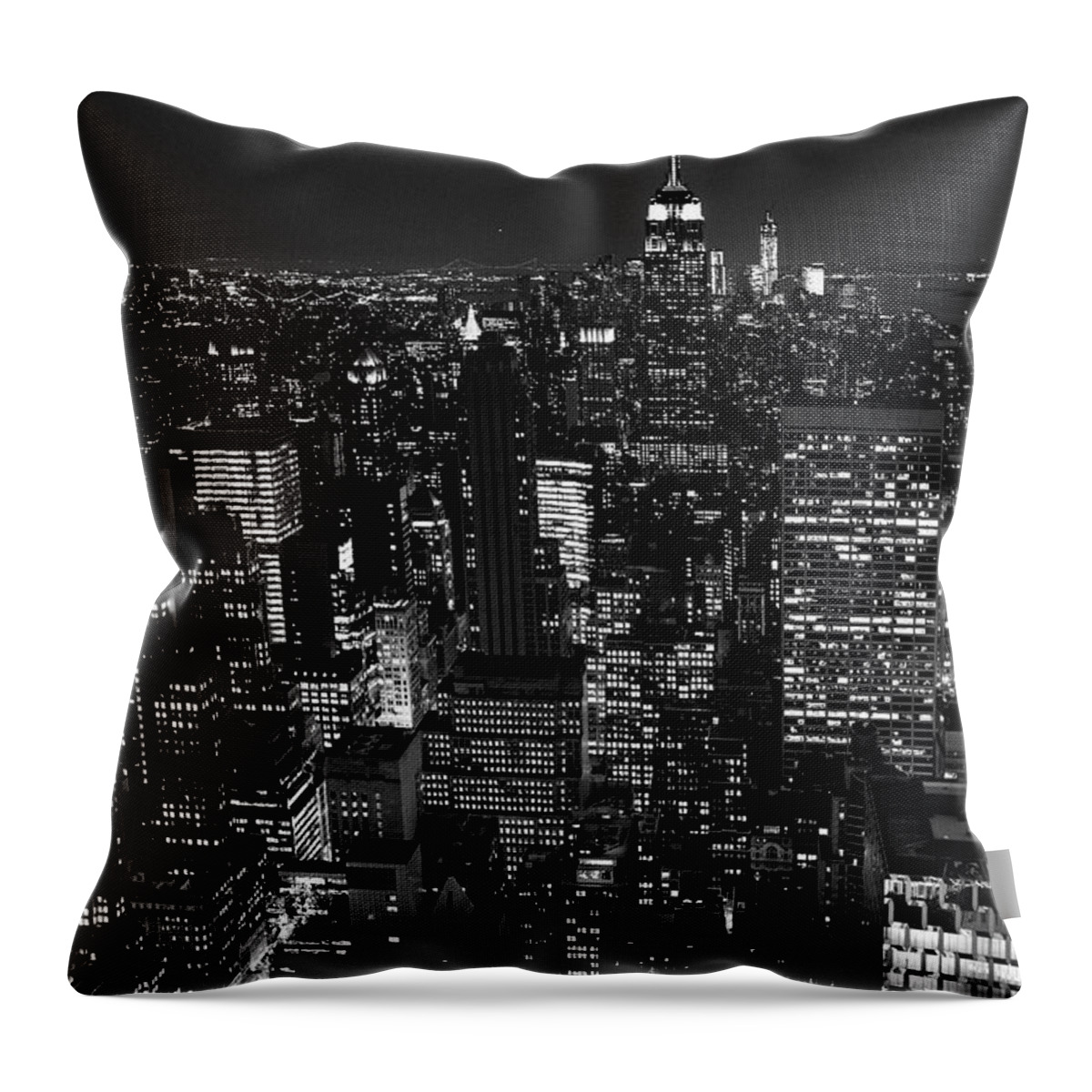Outdoors Throw Pillow featuring the photograph Manhattan Skyline At Night, New York by Mike Hill