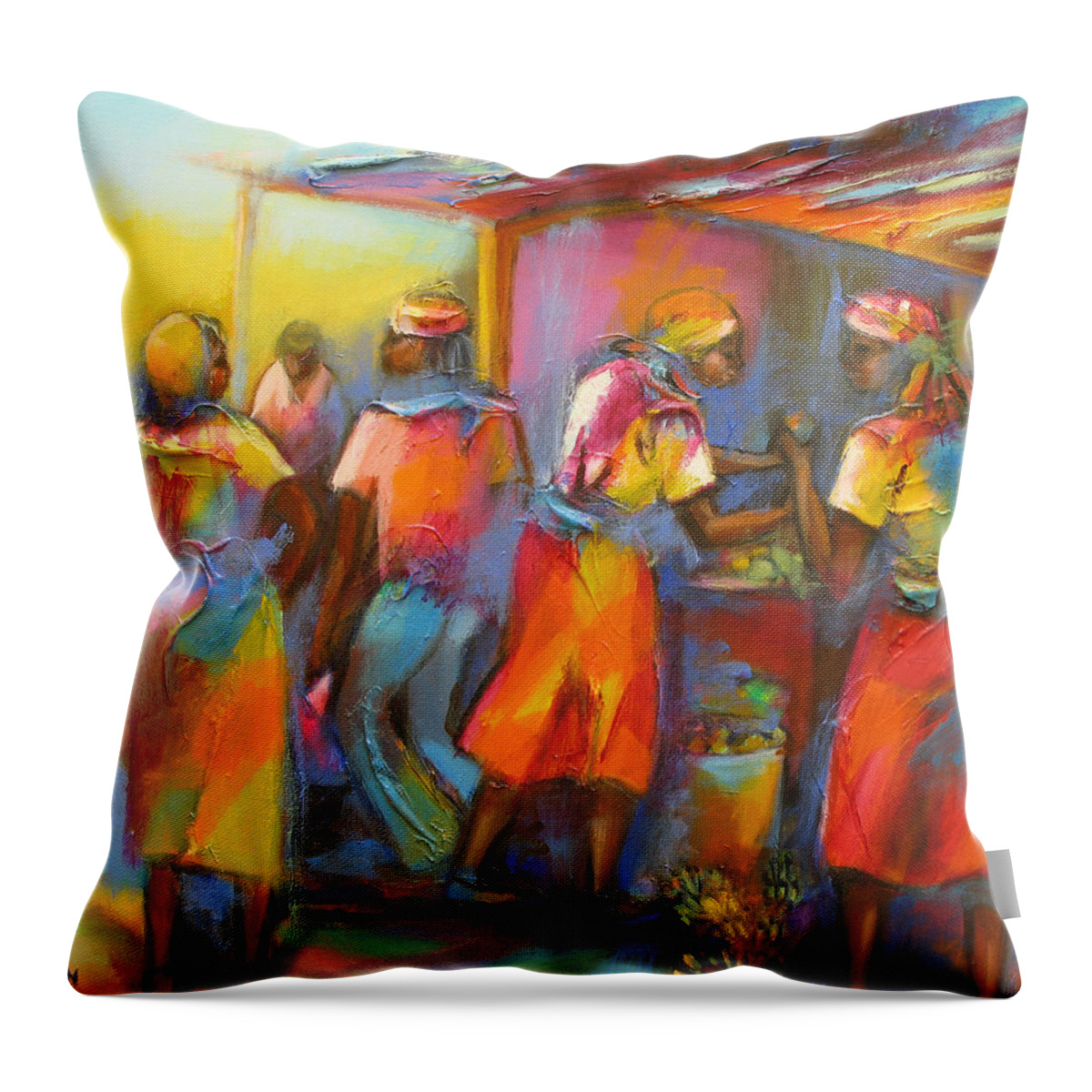 Market Throw Pillow featuring the painting Market Day by Cynthia McLean